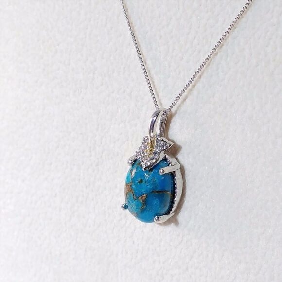 Turquoise Mojave Blue & Zircon Pendant Necklace - Picture 5 of 8